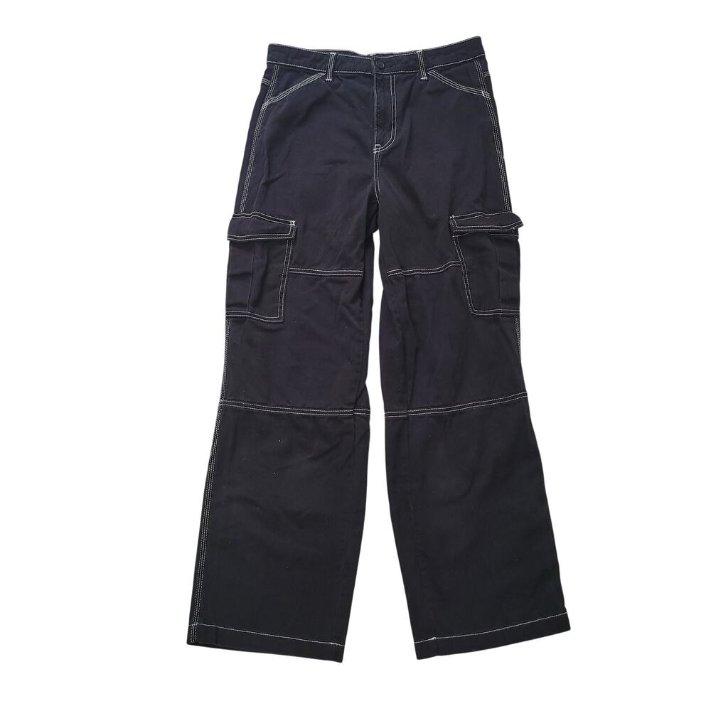 Divided Size 6 Black Denim Cargo Pants‎ Contrast Stitch Straight Leg